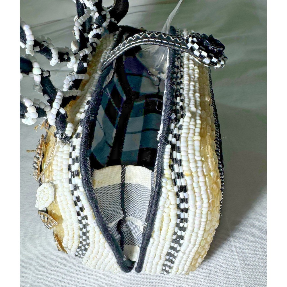 Vintage Mary Frances Beaded Mini Handbag Black White Floral Evening Purse Y2K - Picture 9 of 16